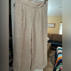 Ella Moss Womens Linen Blend Wide Leg Pant, Tan size M